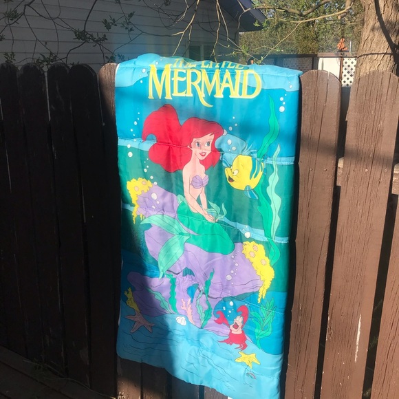 90s vintage Disney Little Mermaid Sleeping Bag Ariel Flounder Sebastian - Picture 3 of 8